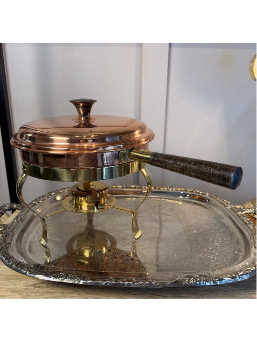 Chafing Dish Copper and Brass Cookware Food Warming Tray Vintage Douro Portugal